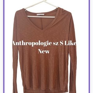 Wasabi + Mint Anthropologie Oversized V neck Long Sleeve Shirt Top S Brownish